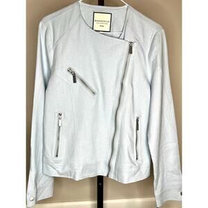 Bagatelle Collection Baby Blue Linen Blend Moto Jacket Asymmetrical Zip S NWT